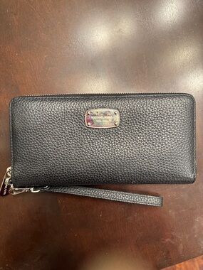 Michael Kors Black Pebbled Leather Continental Zip Wallet
